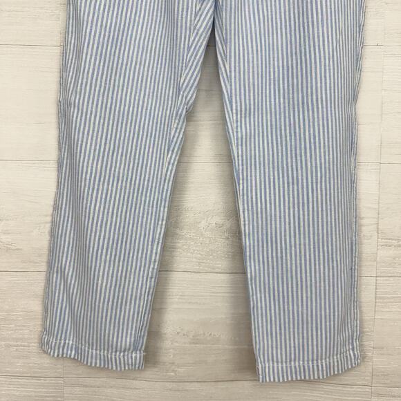 Anthropologie Seashore Linen Blend Pants Women XS Blue Striped Rope Belt Crop - Picture 4 of 16